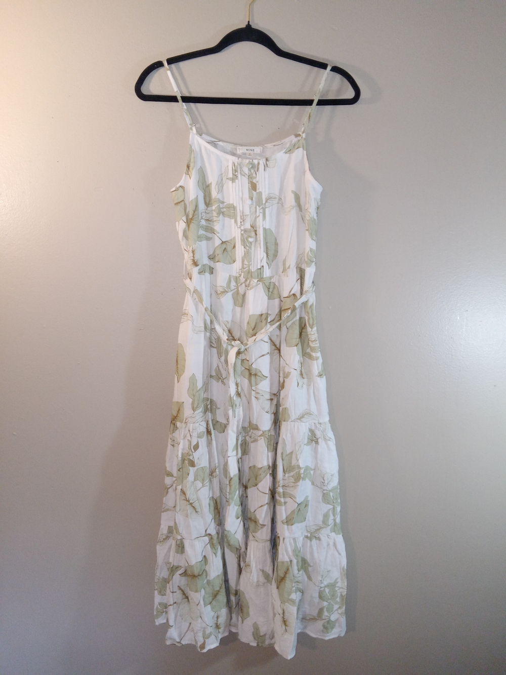 mine White Maxi Dress with Sage Leaf Print